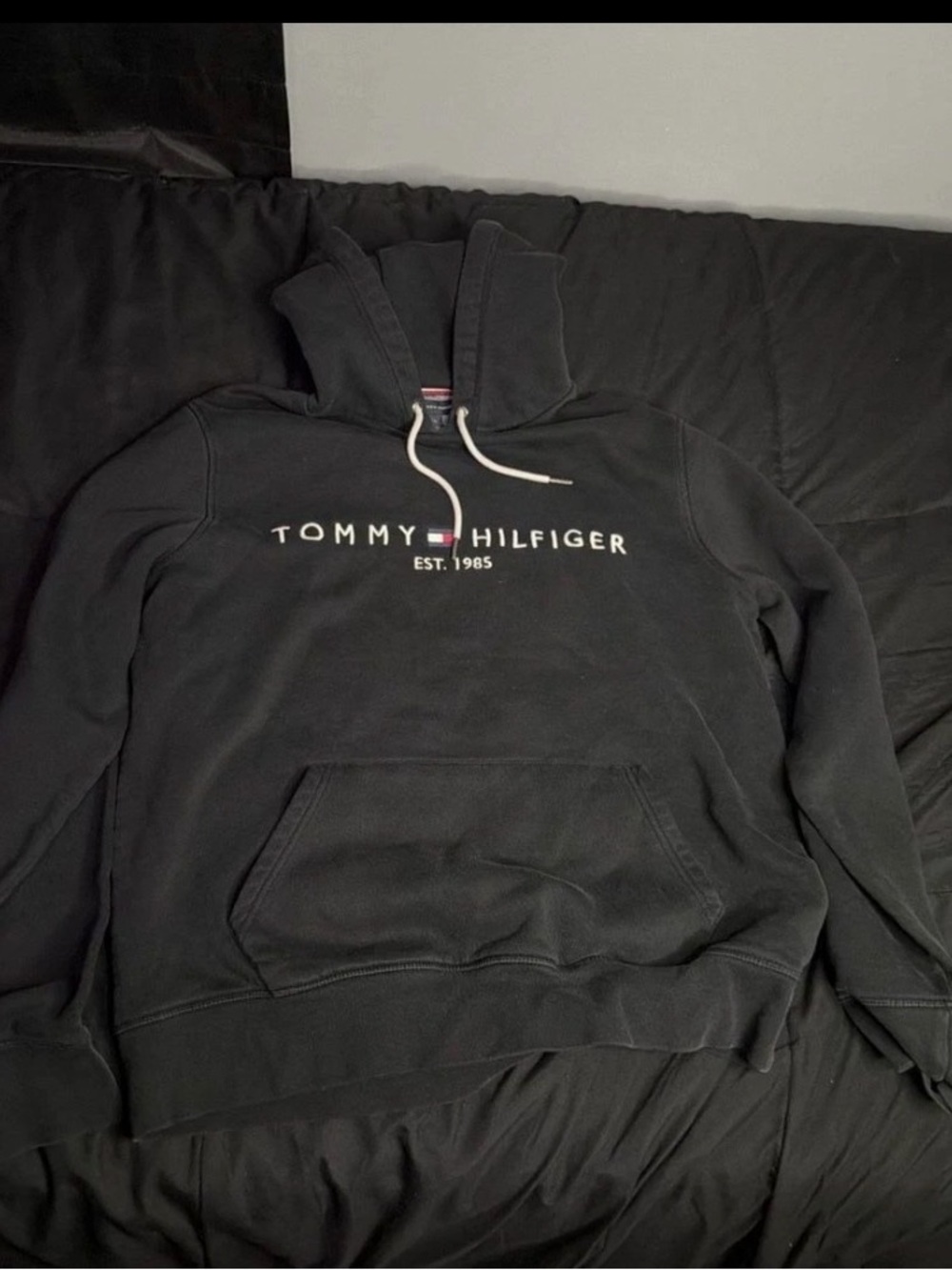 Tommy Hilfiger Black Pullover Hoodie with Center Logo